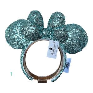 Disney Teal Aqua Green Sequins Bow Ears Anniversary Minnie Mouse Headband NWT 1
